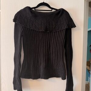 Gitano Black Ribbed Off-Shoulder Foldover Sweater